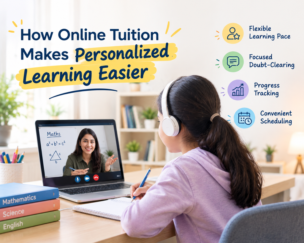 Student attending an online tuition class with personalized learning support from a tutor.